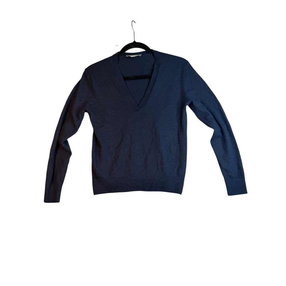 Unsubscribed Navy Blue 100% Cashmere V-Neck Sweater Womens XS Long Sleeve Knit‎